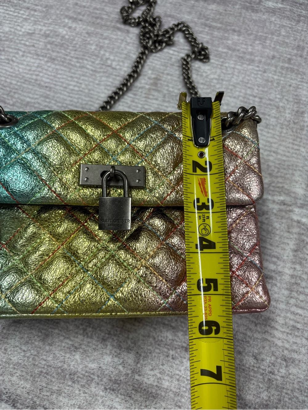 Kurt Geiger London Brixton Lock Flap Shoulder Bag Rainbow Metallic Ombré Y2K - Picture 4 of 15